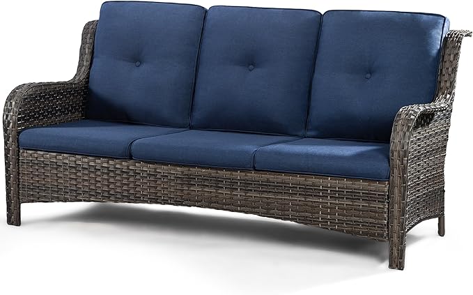 Outdoor Wicker Couch Set 6 Pieces - Outdoor Wicker Patio Furniture Set with 2 Armchairs, 2 Couch and 2 Ottomans, Olefin Cushions Included(Mixed Grey/Blue)