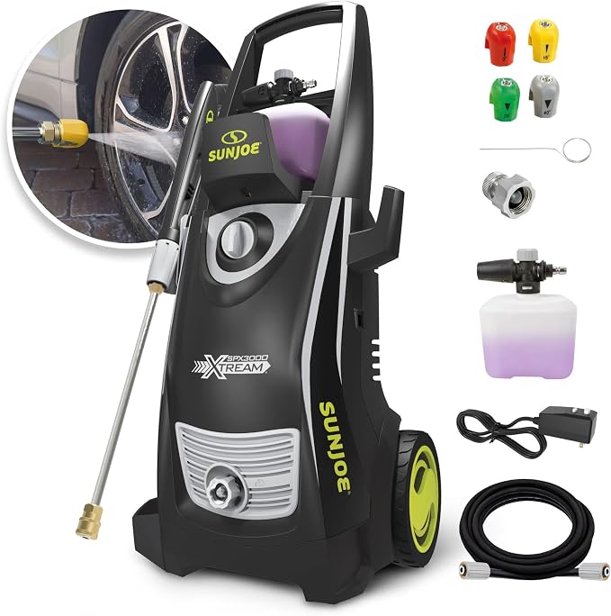 Sun Joe SPX3000-XT XTREAM 2,200 PSI Pressure Washer with 14.9A Motor, Includes 4 Quick-Connect Nozzles, High-Pressure Hose, Garden Hose Adapter, and 35-Foot Power Cord