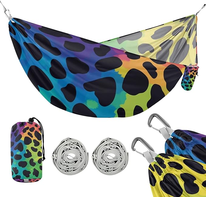 Fashion Rainbow Leopard Print 330lb Capacity Hammocks for Camping with Portabl Carry Bag Indoor Hammock for Patio Backyard Lounge Base hamacas para Patio