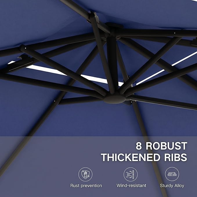 Kingdura Cantilever Patio Umbrella with Double Top Vent, Large Square Aluminum Outdoor Offset Umbrella with 360-degree Rotation, Infinite Tilt, UV Protection for Pool Deck Garden Patio