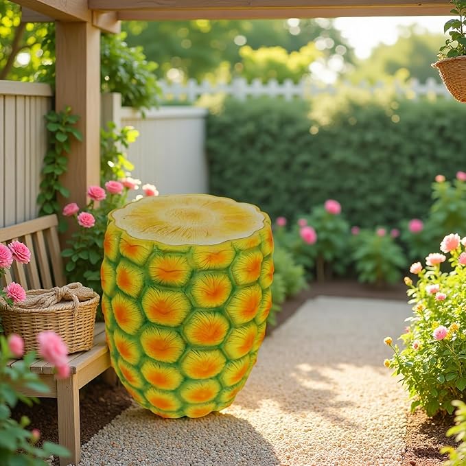 14" Pineapple Stool Side Table Home Decor, Weather Resistant Resin Garden Stool Plant Stand, Multi-Purpose Fruit End Table for Patio, Balcony, Indoor & Outdoor Decoration