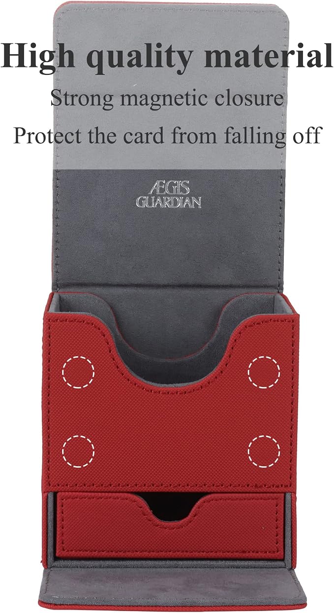 AEGIS GUARDIAN Card Deck Box with Dice Tray for MTG Cards, Commander Deck Box fit 150+ Sleeved Cards, PU Leather Card Storage Box Strong Magnet Deck Game Case for TCG CCG, Red