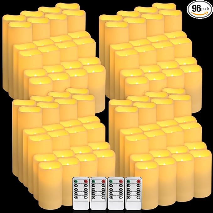 Enpornk Set of 96 Flameless Led Battery Opeated (D2.2'' x H4''5''6'') Waterproof Outdoor Indoor Candles with 10-Key Remotes and Cycling 24 Hours Timer