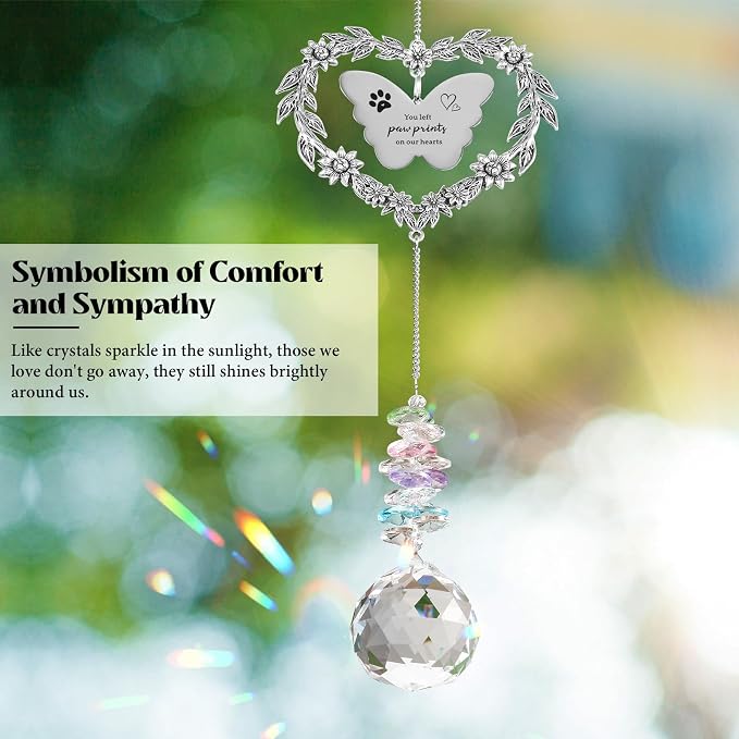 Pet Memorial Gifts for Dogs, Pet Sympathy Suncatcher for Loss of Cat Dog | Dogs Remembrance Crystal Ornament, In Memory of Dog Window Decoration, Unique Heart Shaped Dog Passing Away Gifts