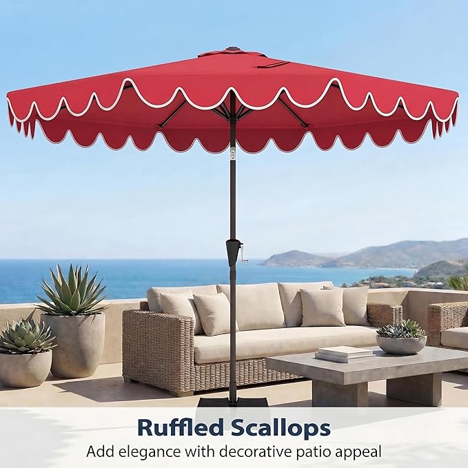 Happygrill 10 FT Patio Umbrella with Weighted Base Included, Outdoor Market Umbrella w/Push Button Tilt & Crank, 8 Heavy-Duty Metal Ribs, Air Vent, Sunshade Canopy for Garden Deck Pool Backyard (Wine)