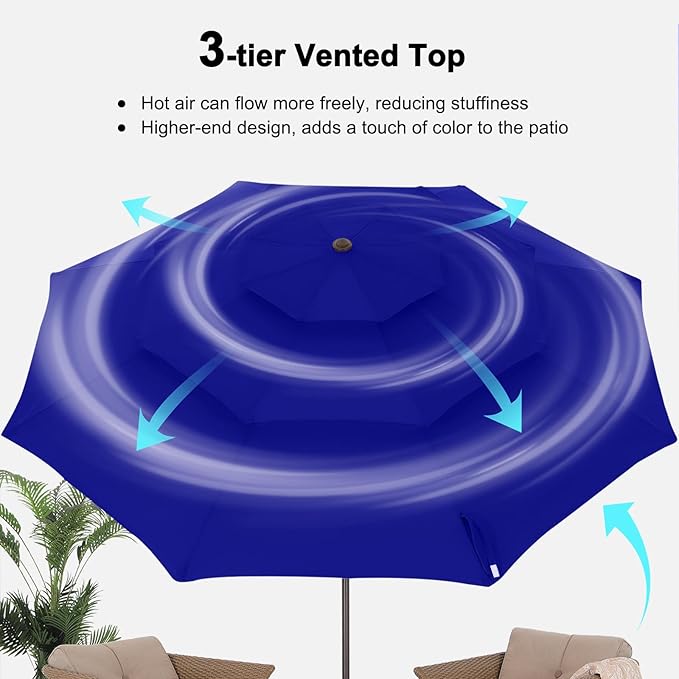 ABCCANOPY 11Ft 3 Tiers Market Umbrella, Outdoor Table Umbrella for Patio, Deck, Backyard (Blue)