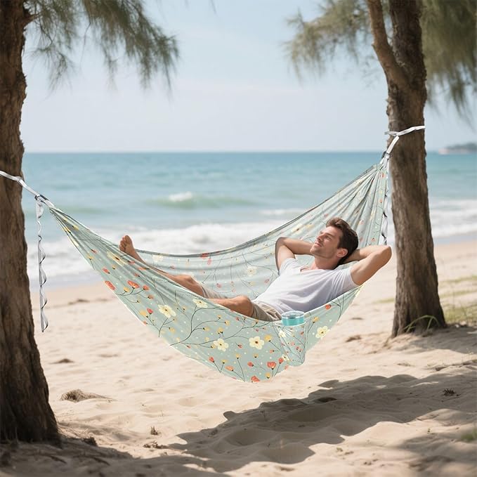 Camping Hammock Outdoor Hammocks for Outside Cute Flower Japanese Beach Trees Portable Lightweight with Pockets Tree Straps Indoor