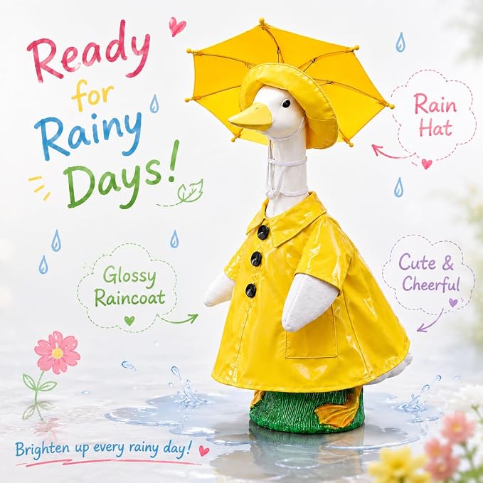 Porch Goose Outfits 23 Inch, Goose Clothes with Waterproof Raincoat & Umbrella | Easy-On Costume for Garden Statue Decor ViresSpire