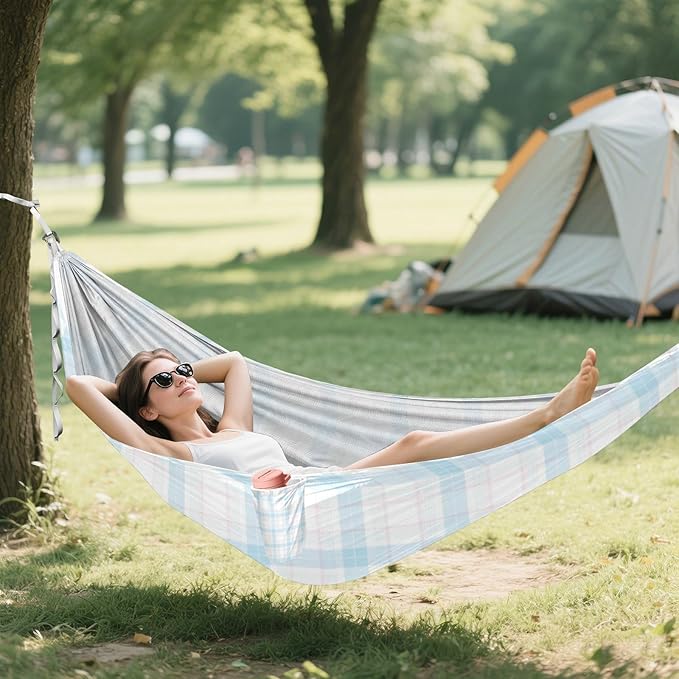 Powder Blue Checkerboard 330lb Capacity Hammocks with Portabl Carry Bag Tree Hammock for Indoor Outdoor Patio hamaca inflable para Piscina