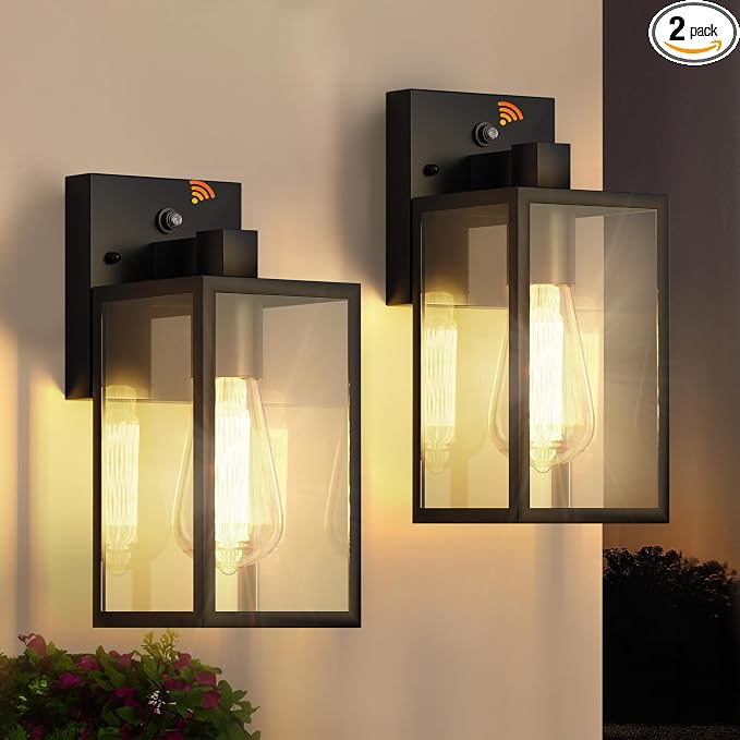 2Pack Dusk to Dawn Outdoor Lighting Fixture for House, Exterior Porch Light | 10.65 inch, Anti-Rust Metal Frame, Tempered Glass, E26 Base, Waterproof, Wall Sconce for House, Patio, Garage, Entryway