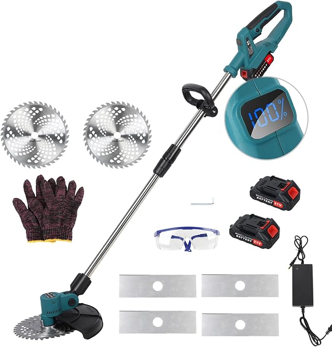 21V Electric Weed Wacker Cordless, 10-Inch 3-in-1 Weed Eater Battery Powered 4000mAh and Charger, Length Adjustable, Grass Trimmer with Battery Display