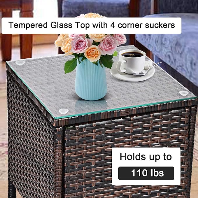 Tangkula Patio Furniture Set 3 Piece, Outdoor Wicker Rattan Conversation Set with Coffee Table, Chairs & Thick Cushions, Suitable for Patio Garden Lawn Backyard Pool (Grey)
