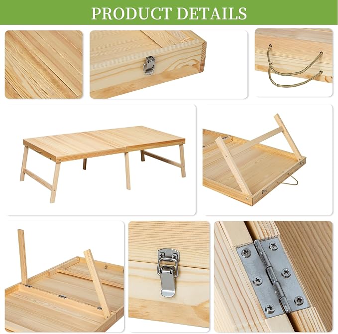 Foldable Boho Wooden Picnic Table, No Assembly Required 60" x 30" Portable Outdoor Indoor Low Picnic Table for Floor Camping, Seating, Beach, Backyard, BBQ, Seats 6–8 People