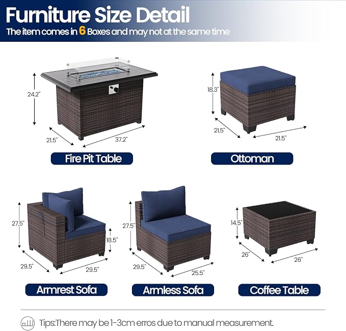 Outdoor Patio Furniture Set, 10 Pieces Outdoor Sectional Furniture with Fire Pit Table, All-Weather PE Rattan Patio Conversation Set with Two Ottomans, Coffee Table for Garden, Deck (Navy Blue)