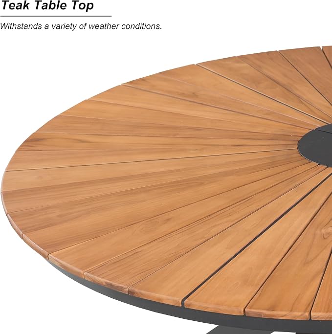 Ulax furniture Nuova 60" Round Teak Dining Table – Solid Wood Indoor/Outdoor Patio Table with Umbrella Hole, Comfortably Seats 6 (Black)