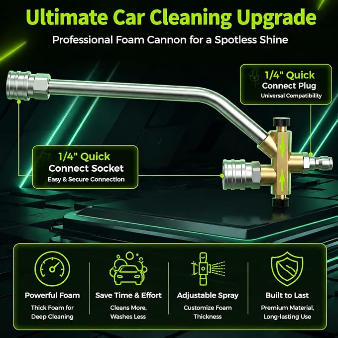 XOOL Pressure Washer Foam Cannon with Dual Connector, Car Wash Foam Gun Kit 1/4 Inch Quick Connector with 5 Power Washer Sprayer Nozzles, 5M Water Hose, Adapter, Cleaning Gloves, 1 Liter