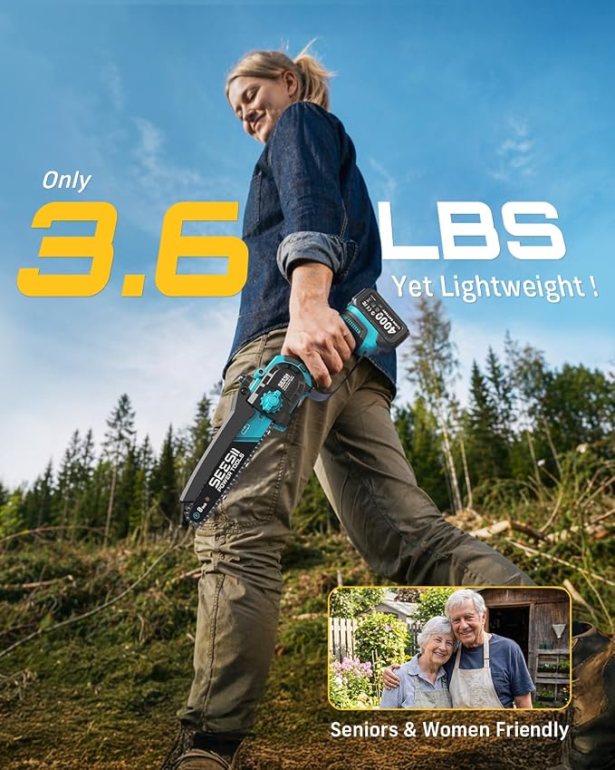 SEESII 2-in-1 Electric Pole Saws for Tree Trimming, 8 Inch Brushless Mini Chainsaw with Extension Pole, Cordless Pole Chain Saw, Tree Trimmer Limb Branch Cutter Pruner with 2 x 4.0Ah Batteries,P8 Nex