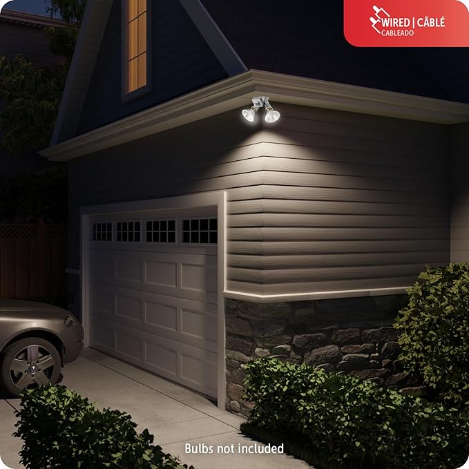 Globe Electric 17000270 110-Degree 240 W Twin Head Gray Hardwired Motion Sensor Security Flood Light, Spotlight, Outdoor, Outside House Lights