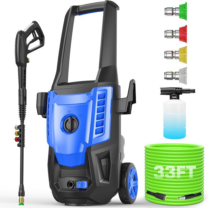 5000PSI Pressure Cleaner, High Power Cleaner Machine, with 4 Nozzle and Soap Bottle for Cars/Fences/Driveways/Home/Patios (Blue)