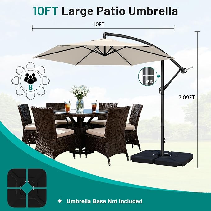 AreShark 10FT Patio Outdoor Umbrella, Offset Patio Umbrella Cantilever Umbrella, 6 Sturdy Ribs, Easy Adjustment for Garden Market Pool with Cross Base (Cream White)
