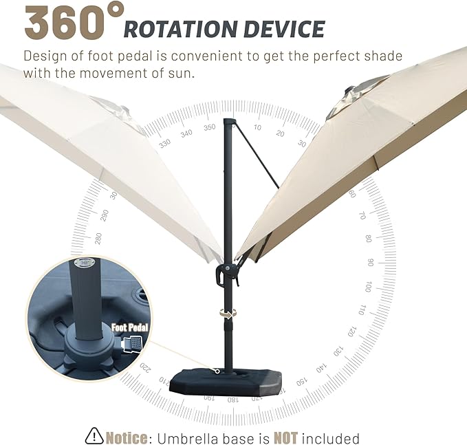 Domi 10’x10’ Cantilever Patio Umbrella, Aluminum Windproof Outdoor Umbrella with 360°Rotation, Square Offset Sun Shade Umbrella for Outside Deck Backyard Garden Pool, Beige