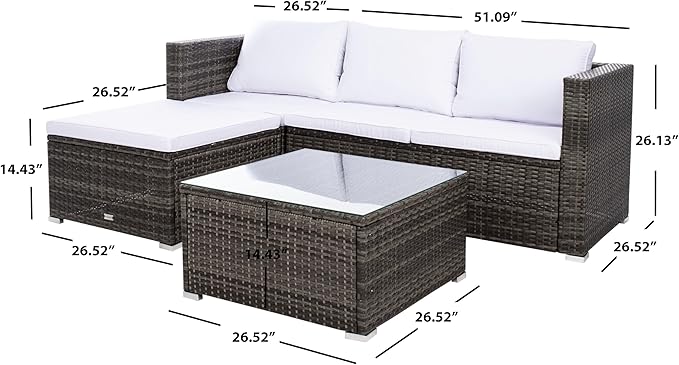 SAFAVIEH Outdoor Collection Madalina Grey Brown/White Wicker Conversation Patio Set