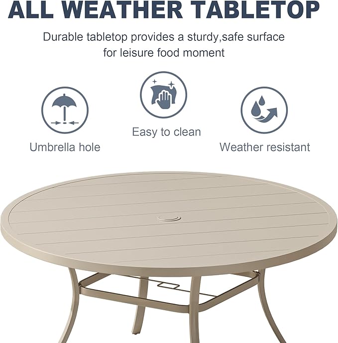 VICLLAX 9 Pieces Outdoor Patio Dining Set, 60" Round Wrought Iron Metal Outdoor Table with Umbrella Hole and 8 Swivel Textilene Chairs for Lawn,Garden,Porch,Sandshell