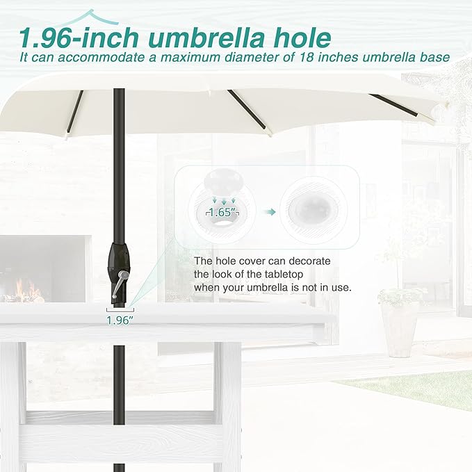 5 Piece Patio Dining Set, 35" Square HDPS Weather Resistant Outdoor Table & 4 Patio Chairs Set with 1.96" Umbrella Hole, Heavy Duty for Small Space Backyard Balcony, White