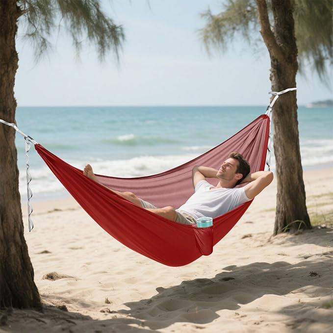 Dark Red Solid Color Pure Plain 330lb Capacity Outdoor Hammocks with Tree Straps Backyard Hammock for Outside Patio Garden hamaca con soporte para adultos