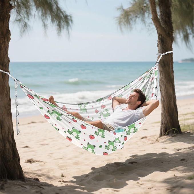 Camping Hammock Outdoor Hammocks for Outside Frog Strawberry White Beach Trees Portable Lightweight with Pockets Tree Straps Indoor