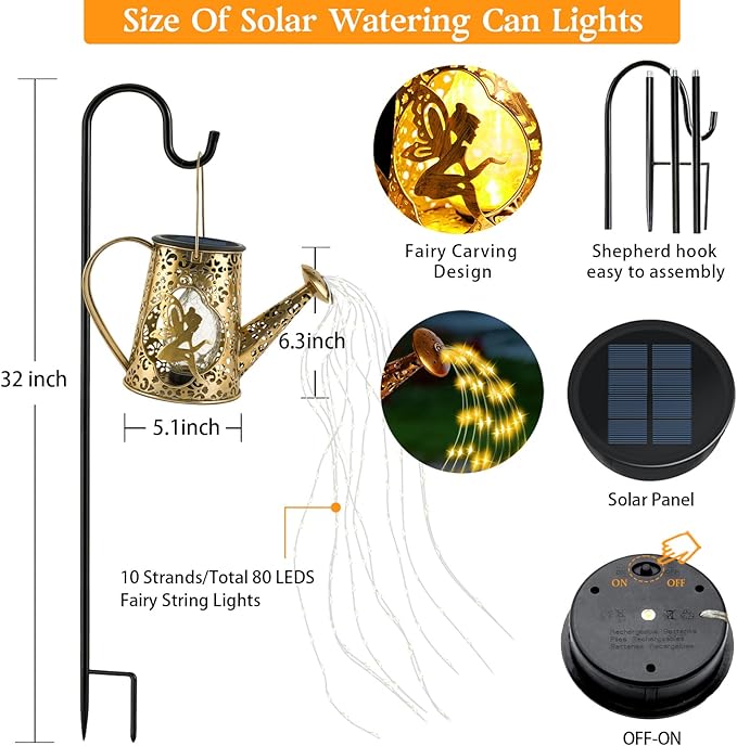 2 Pack Solar Watering Can Lights, Unique Fairy Gifts for Women Mom Grandma Birthday, Waterproof Outdoor Garden Decor Large Hanging Solar Lantern Fairy Lights for Patio Porch Yard Flowerbed Pathway