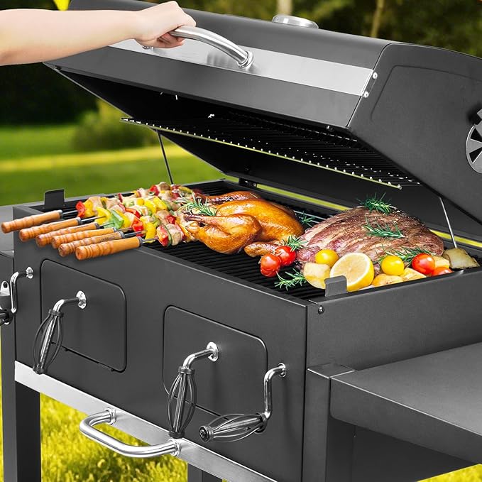 Kenadne Charcoal Grill Outdoor BBQ Grill, Extra Large Cooking Area 794 Square Inches with Two Adjustable & Individual Charcoal Tray, Foldable Side Tables for Outdoor Cooking grill Backyard