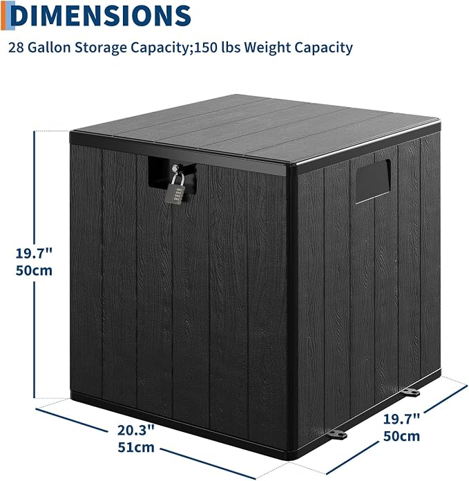 28 Gallon Outdoor Storage Box, Blow Molded Deck Box with Imitation Rattan Pattern, Heavy Duty Waterproof Resin Deck Box No Assembly Required, Lockable Patio Storage Box for Cushions Garden Tools Pool