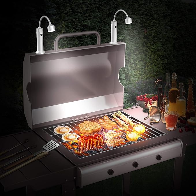 Barbecue Grill Light Grilling Accessories, Father's Day Gifts for Men Dad Boyfriend Husband, Outdoor BBQ Magnetic LED Lights Flexible Gooseneck Weather Resistant Batteries Included 2 Pack