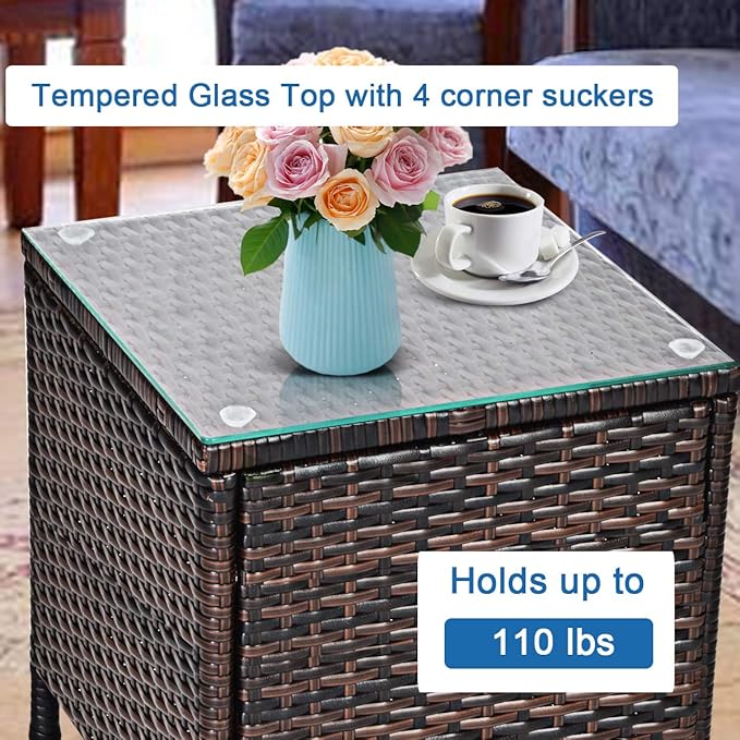 Tangkula Patio Furniture Set 3 Piece, Outdoor Wicker Rattan Conversation Set with Coffee Table, Chairs & Thick Cushions, Suitable for Patio Garden Lawn Backyard Pool