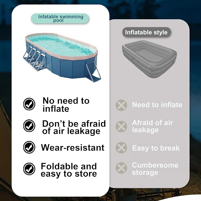 Montary Foldable Large Non-Inflatable Oval Swimming Pool for Family - Hard Plastic Shell, Oversized Thickened Design, Portable Collapsible Backyard Pool-67"x47.2"x18.5"