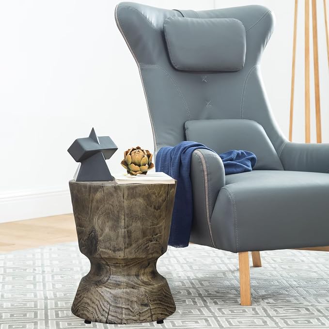 14.6" x 17" Height Faux Woodgrain Accent Table - Antique Gray Concrete Multi-Functional Piece