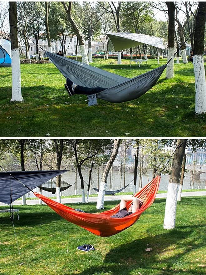 Ultralight Outdoor Camping Nylon Hammock Sleeping Swing Tree Bed Garden Backyard Furniture Hanging Double Hammock Chair Hanging Cushion 3