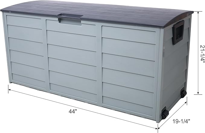 75 Gallon Resin Deck Box with Wheels, Gray Plastic Outdoor Storage for Patio Furniture, Pool Toys, Garden Tools, 44x19x21 Inches