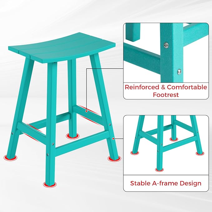 Costaelm Outdoor Bar Table, 37" Counter Height Round Patio Cocktail Bar Table, Patio Bar Table 3-Pieces Set Bistro Dining Table Pub Table for Deck, Backyard, Garden, Turquoise