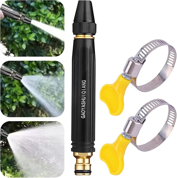 High Pressure Power Car Water Washer Nozzle with Metal Connector, Garden Hose Sprayer for Car Washing and Outdoor Cleaning, Sturdy Watering and Pressure Cleaning Accessory (1Set)