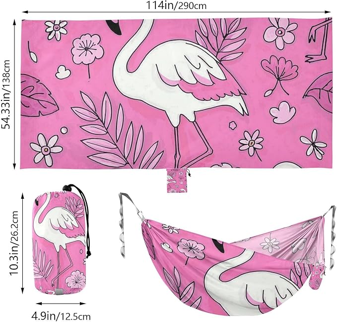 Elegant Animal Flamingo Peach 330lb Capacity Outdoor Hammock with Portabl Carry Bag Fabric Hammock for Outside Patio Garden Silla hamacas para adultos