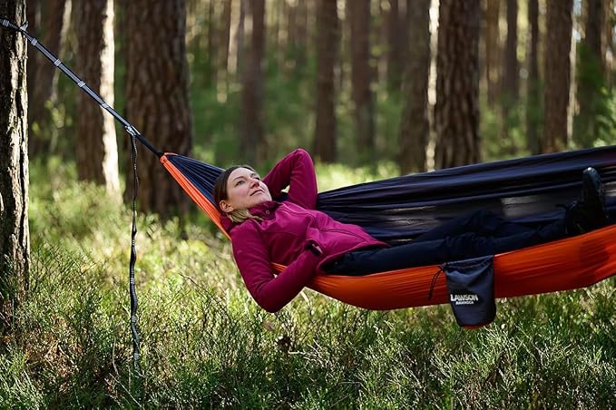 Lawson Hammock Double Parachute Nylon Camping Hammock for 2, Two Person 425lbs. Capacity, Durable Waterproof Construction (Grey)