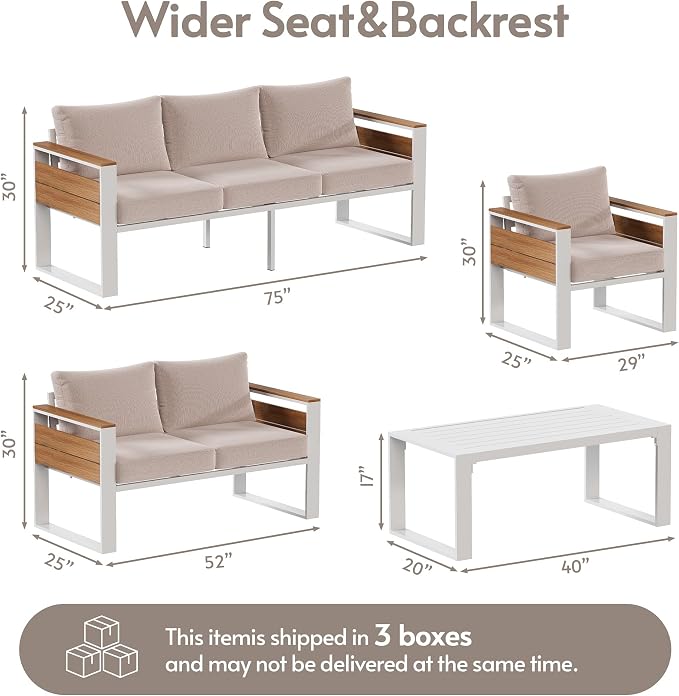 ENSTVER Aluminum Patio Furniture Sets, 7-Seat Outdoor Sofa with Premium Olefin Fabric Cushions & Zero-Maintenance Frame, Patio Sectional Conversation Set for Poolside, Garden