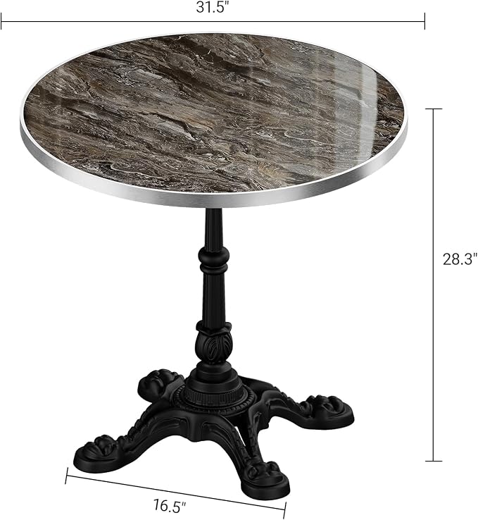 extrasleep 31.5" Bistro Table for Patio, Round Outdoor Dining Table with Cast Iron Style Pedestal Base, Tulip Table for 2-4 Person, Vintage Faux Marble Cafe Kitchen Table for Yard, Balcony, Garden