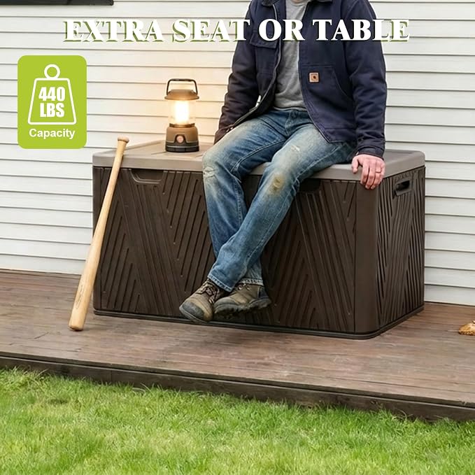 BPS 85 Gallon Resin Deck Box, Outdoor Storage Box Waterproof & Weather-Resistant Lockable, Large Patio Storage Container for Cushions, Garden Tools