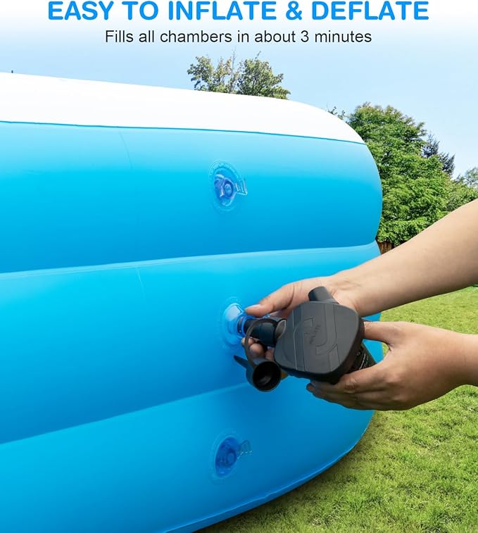 Large Inflatable Swimming Pool - GISAEV 145" x 74" x 22" Oversized Family Blow Up Pool for Adults & Kids, Sturdy Thickened Backyard Kiddie Pool, Easy Setup & Portable (145 Pale)