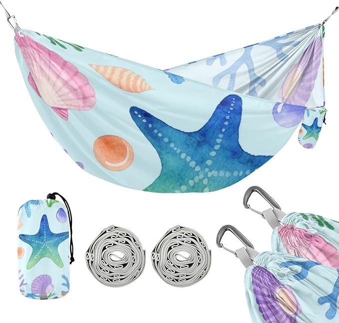 Childish Watercolor Under Marine Starfish Colorful 330lb Capacity Outdoor Hammocks Hanging Hammock for Indoor Outdoor Patio Silla colgante para Patio Exterior