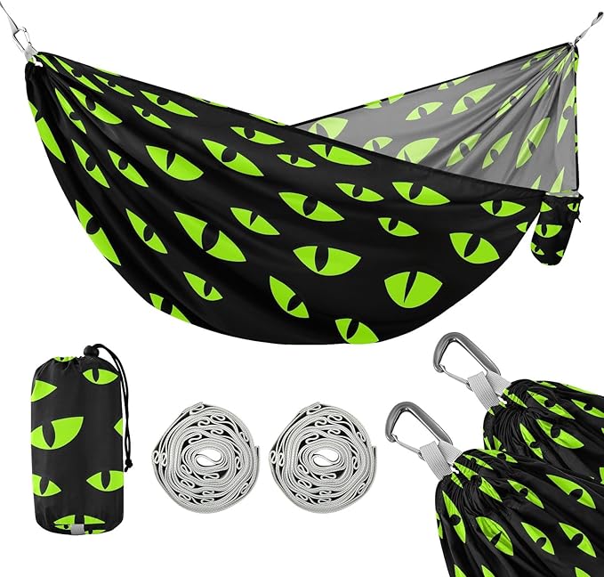 Camping Hammock Outdoor Hammocks for Outside Green Eyes Beach Trees Portable Lightweight with Pockets Tree Straps Indoor
