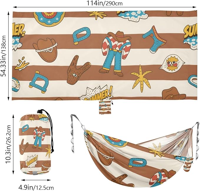 Brown White Western Cowboy Vintage 330lb Capacity Camping Hammock Hanging Hammock for Camping Travel Accessories accesorios para Camping